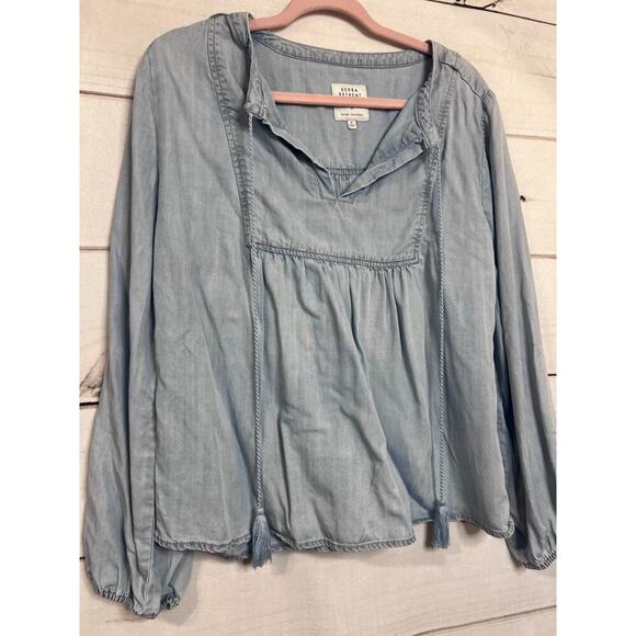 Serra Retreat by Joie Rucker Light Denim Long Sleeve Top Size M - Picture 7 of 7